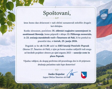 Vabilo na kratko slovesnost ob 35. obletnici razglasitve samostojnosti in neodvisnosti Slovenije
